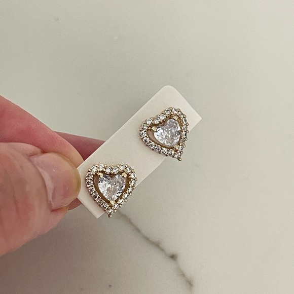 18k Gold Filled CZ Diamond Heart Earrings - Picture 1 of 9